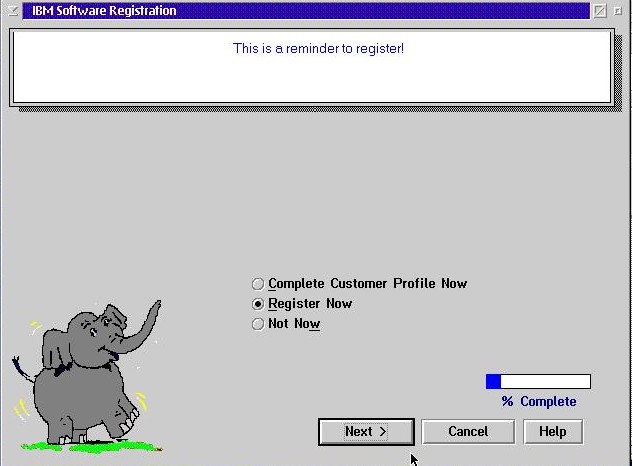 The ARTCHRON (Elephant) Registration Reminder screen