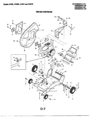 Troy-Bilt (GardenWay) Chipper/Vac Parts Manual, Page D7, Models 47282, 47286, 47287, 47288