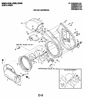 Troy-Bilt (GardenWay) Chipper/Vac Parts Manual, Page D9, Models 47282, 47286, 47287, 47288